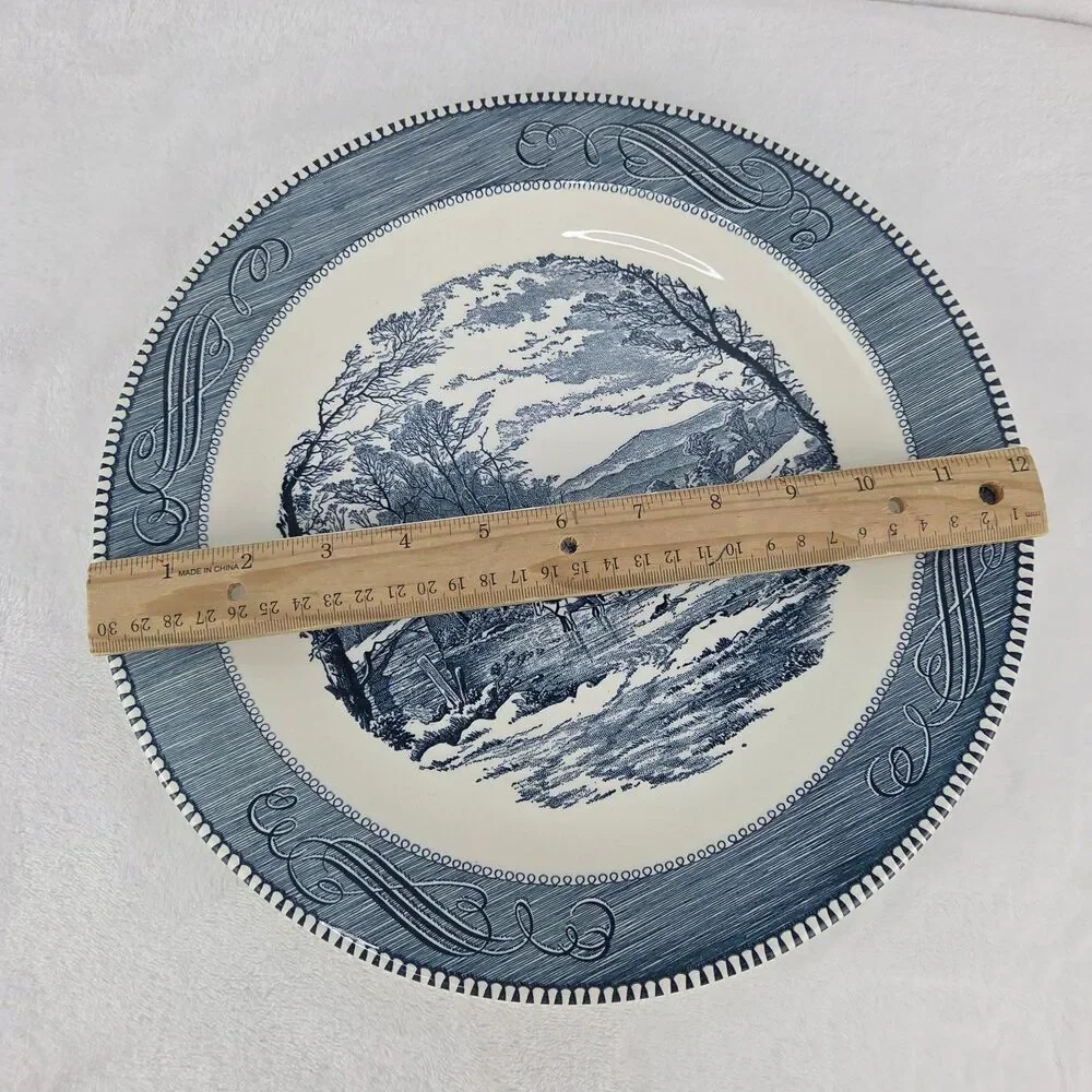 Vintage Royal China Currier & Ives Blue Getting Ice Serving Platter 12.25